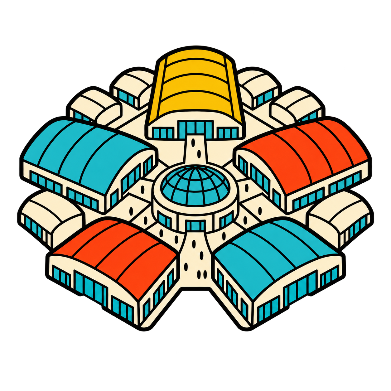 Six exhibition zones illustration